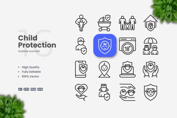 Child Protection Icons: A Simple and Clean Design for Modern Use