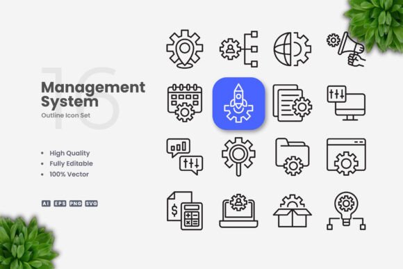 Management System Icons and Simple, Clean Icon Design for Modern Projects